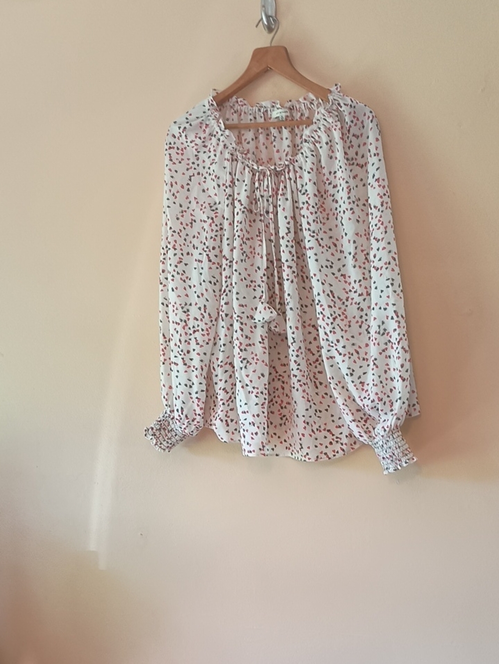 Max Studio White Peasant Blouse with Pink & Green Floral Print
